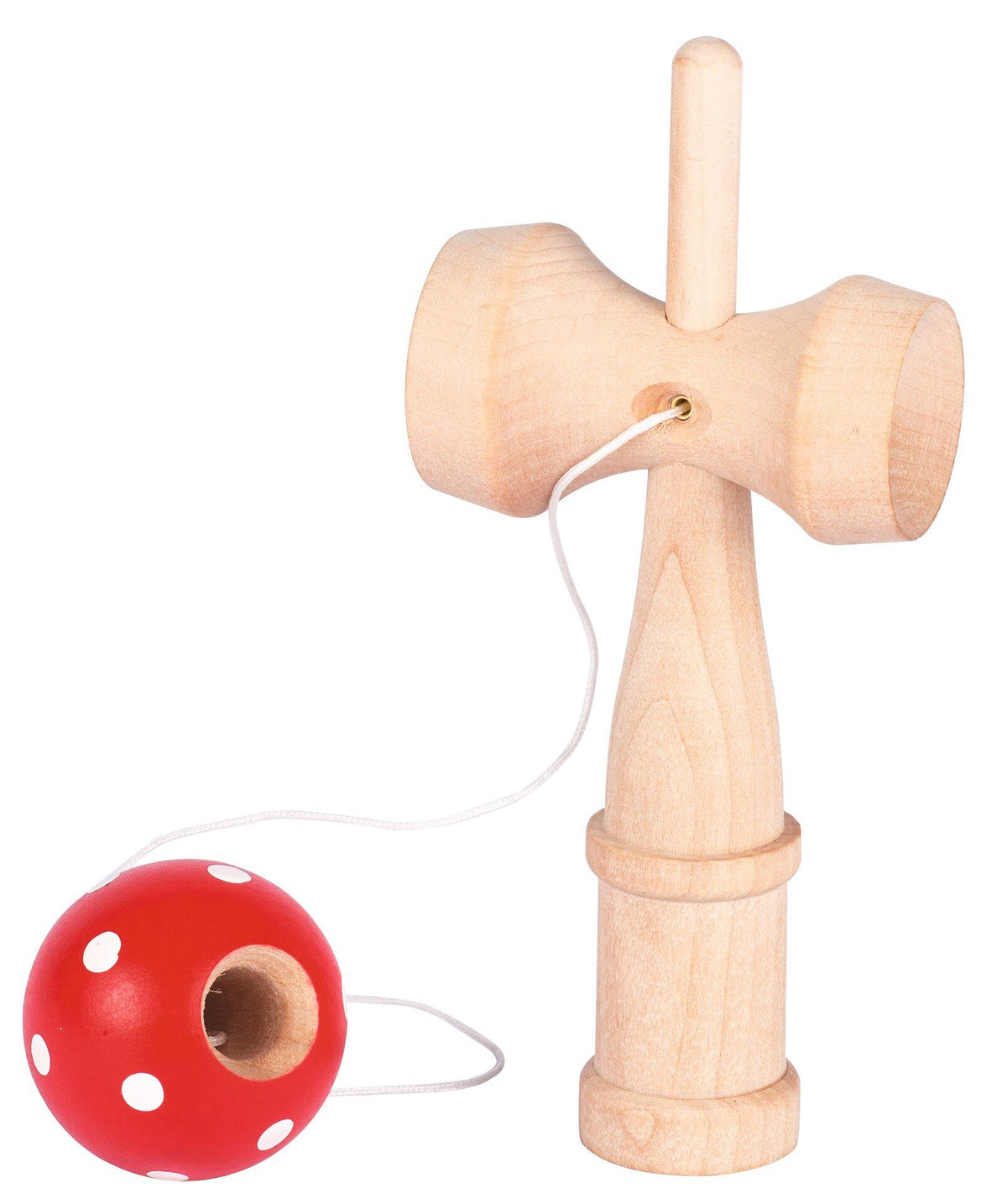 Kendama aus Holz mit rotem Punkteball von goki – Ansicht