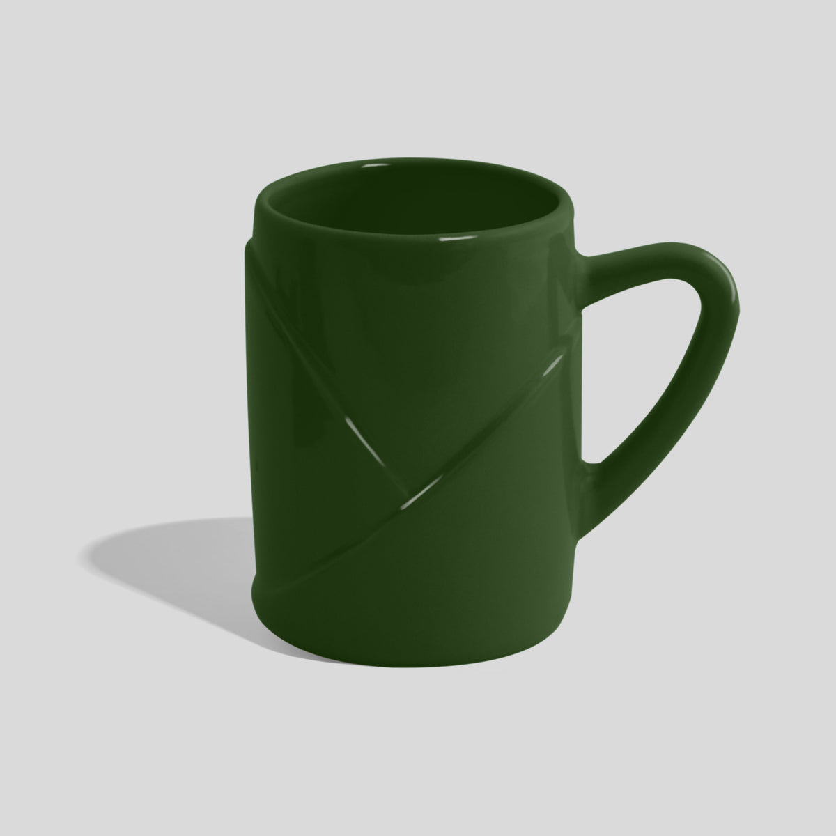 Keramiktasse 400 ml mit diagonalem Faltenrelief – Tannengrün