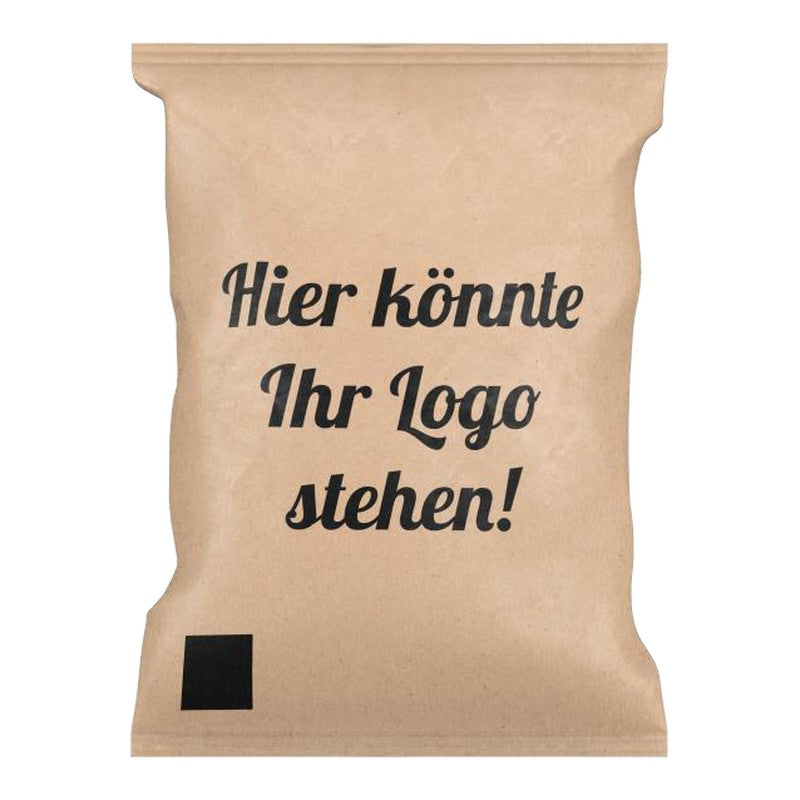 KERNenergie Nüsse im Flowpack 15 g mit Logo – Beispiel Kraftpapier einfarbig