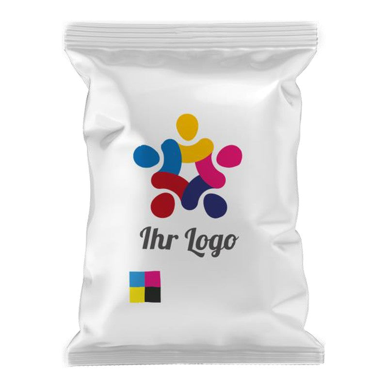 KERNenergie Nussmischung im Flowpack 50 g mit Logo – Beispiel Folie mehrfarbig