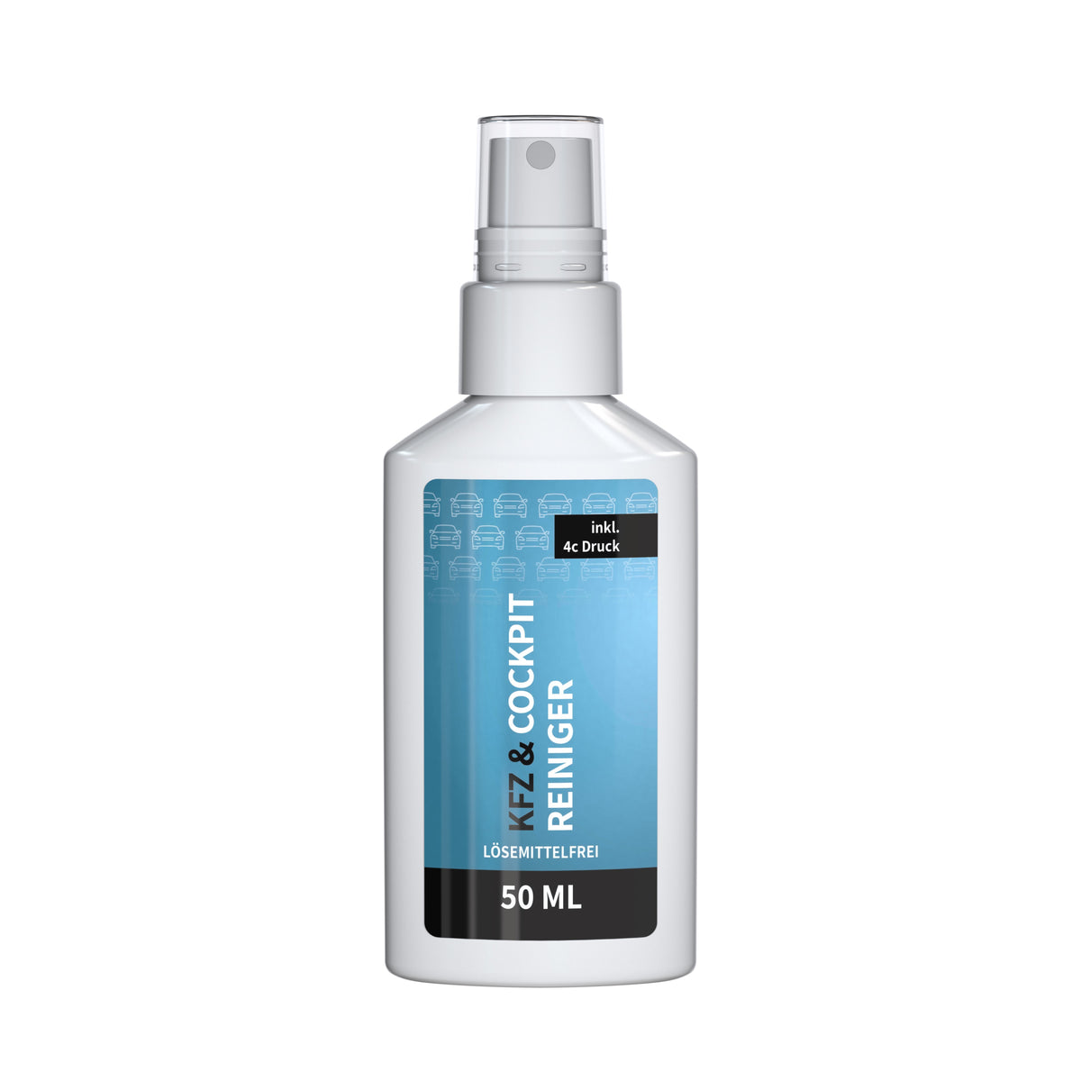 Kfz Cockpit Reiniger 50 ml Sprühflasche mit Etikett rundum