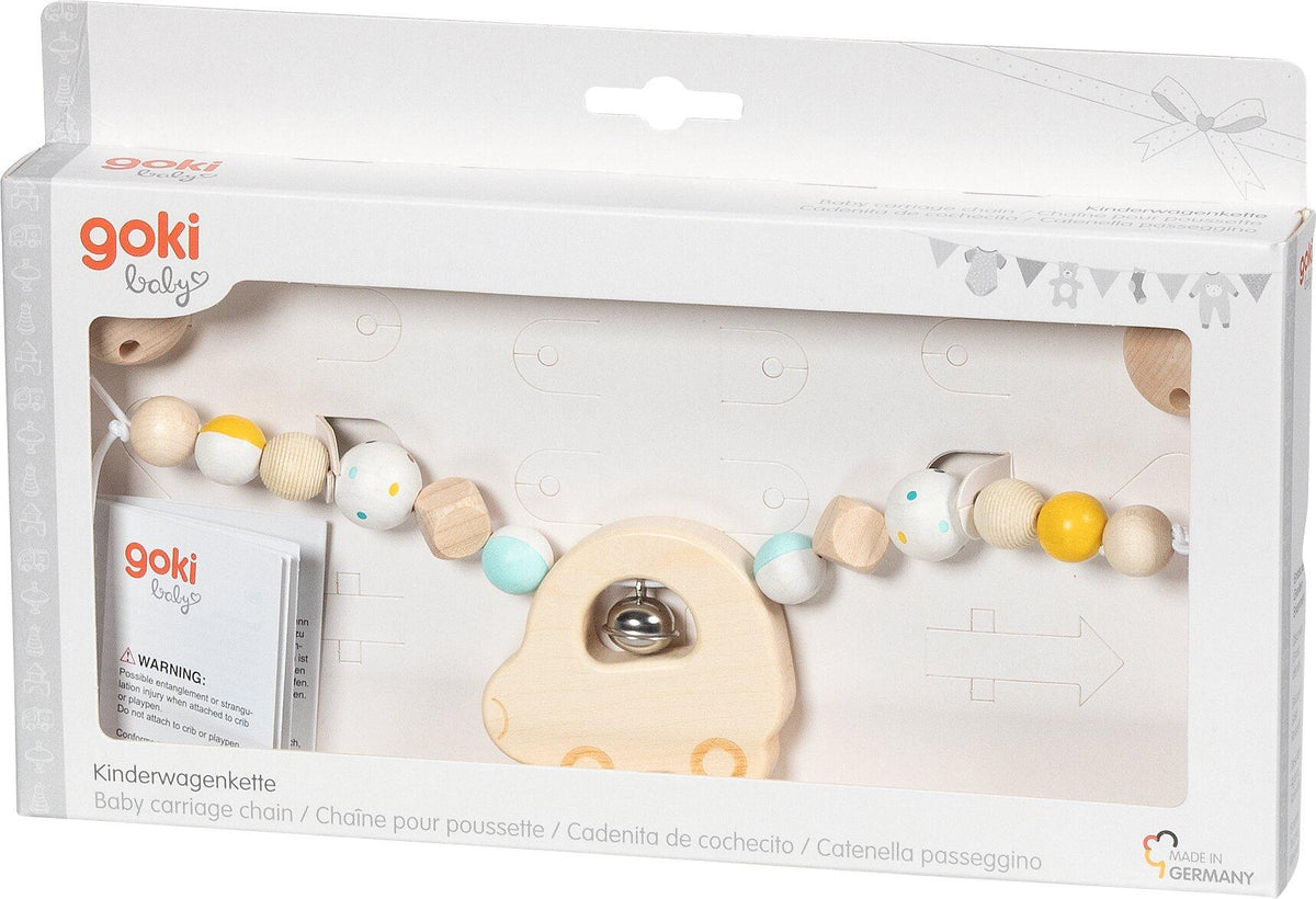 Kinderwagenkette Holzauto mit Glöckchen – Detailansicht