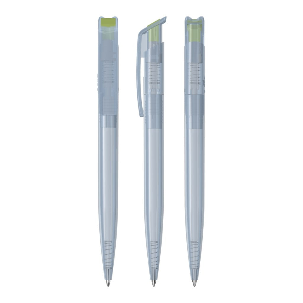 Klarer Druckkugelschreiber mit genoppter Griffzone – Hellgrün