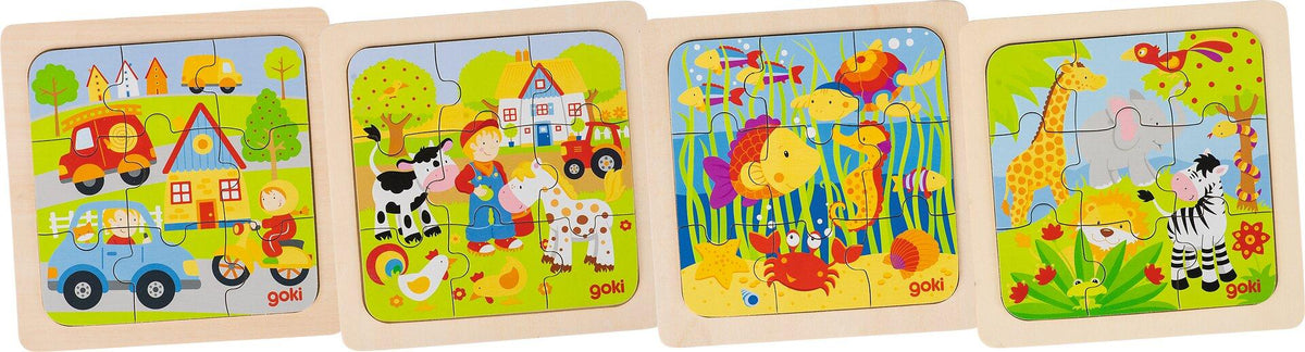 Kleine Einlegepuzzles in vier Motiven – Ansicht