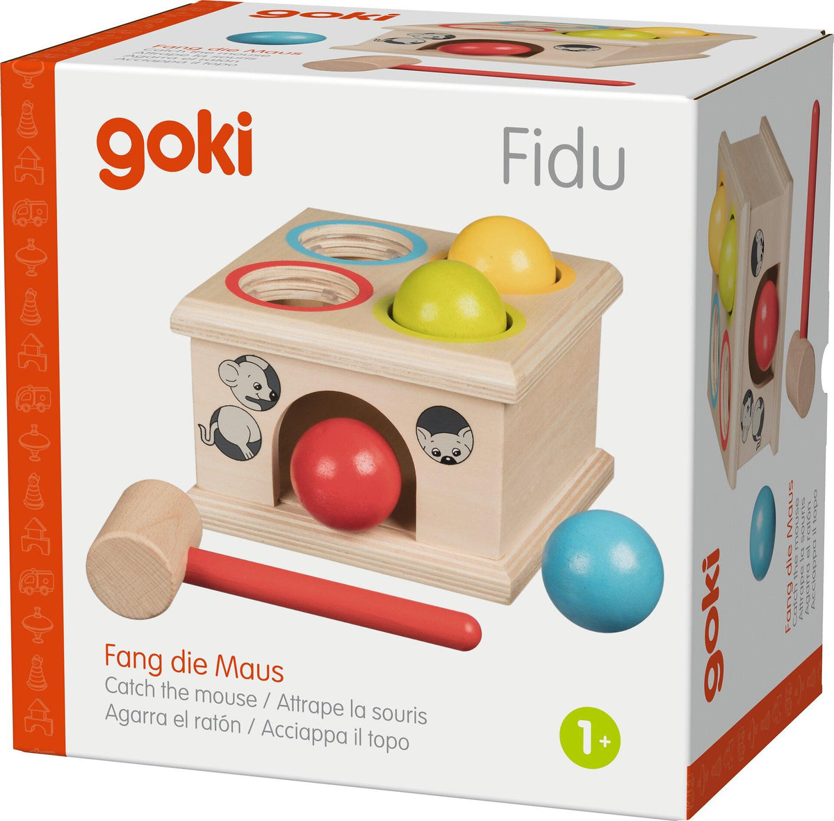 Klopfspiel Fang die Maus Fidu mit Hammer und Kugeln – Detail