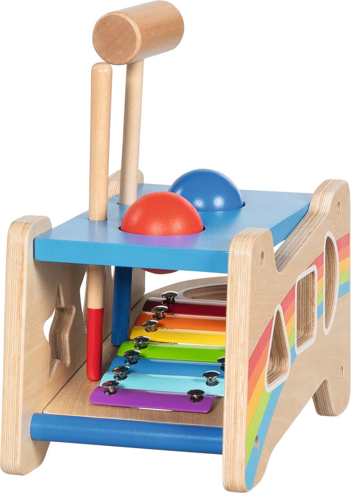 Klopfspiel mit Xylophon und Formen zum Sortieren von goki – Draufsicht