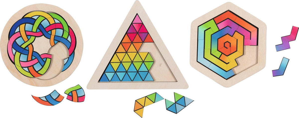 Knobelpuzzle Holz Kreis, Dreieck und Sechseck – Ansicht