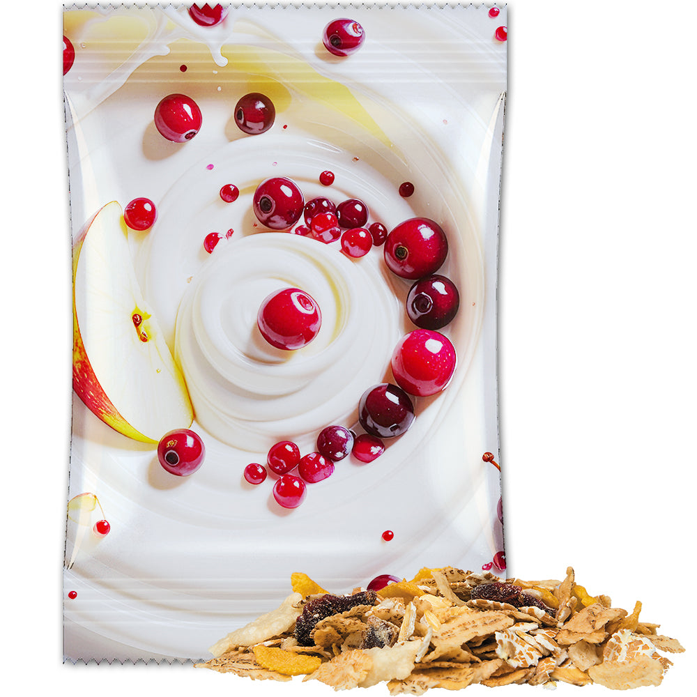 Knuspermüsli in der Maxi Tüte – Müsli Apfel Cranberry, ca. 60 g