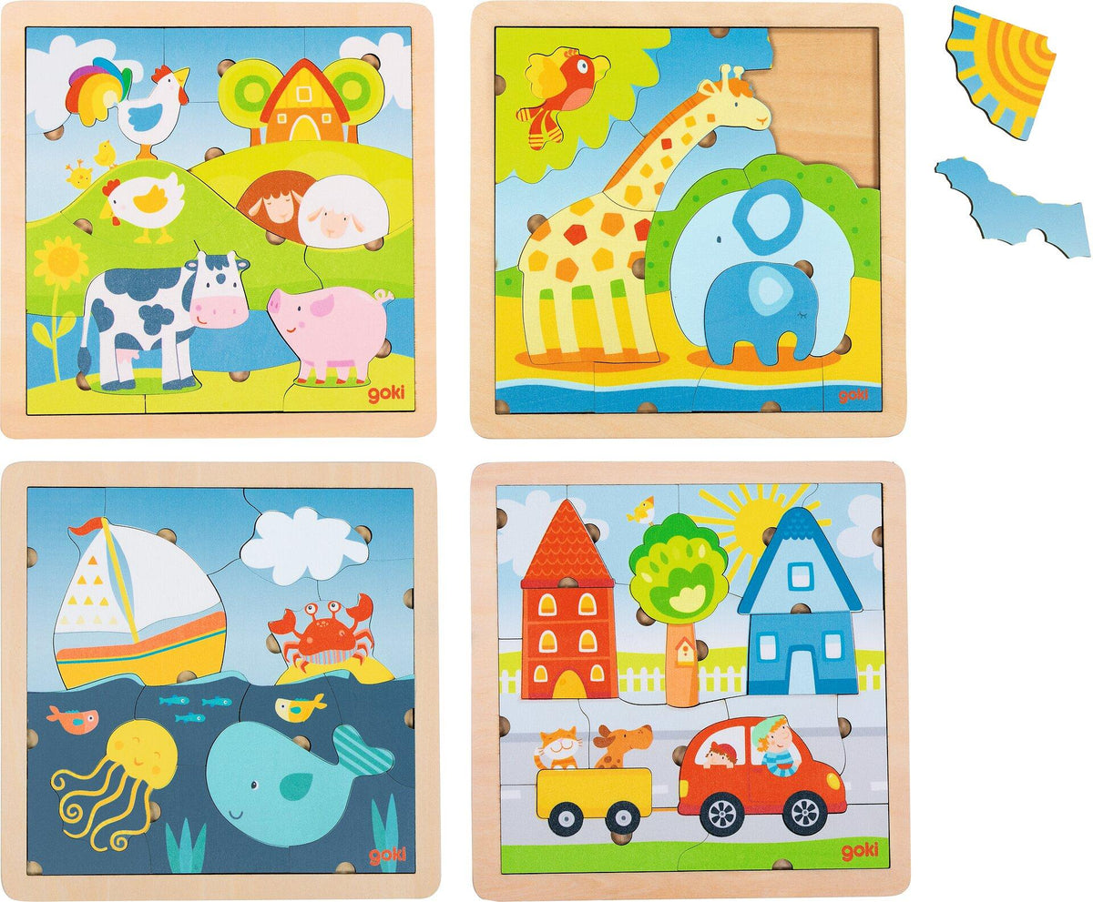 Konturpuzzle aus Holz mit Bauernhof, Meer, Stadt und Zoo – Dritte Ansicht