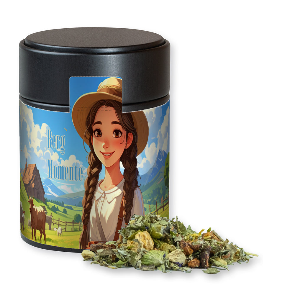 Kräutertee in der Metalldose Midi schwarz – Kräutertee Bergtee & Zitrus, ca. 40 g