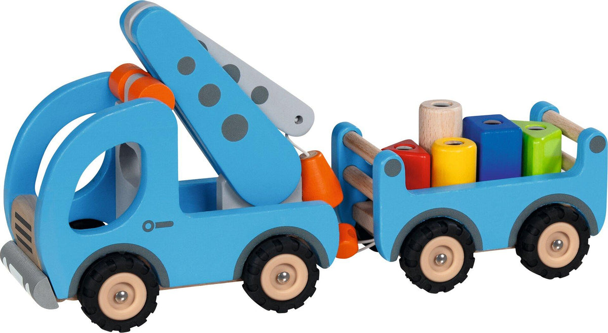 Kranwagen mit Anhänger und fünf Magnetbausteinen – Ansicht