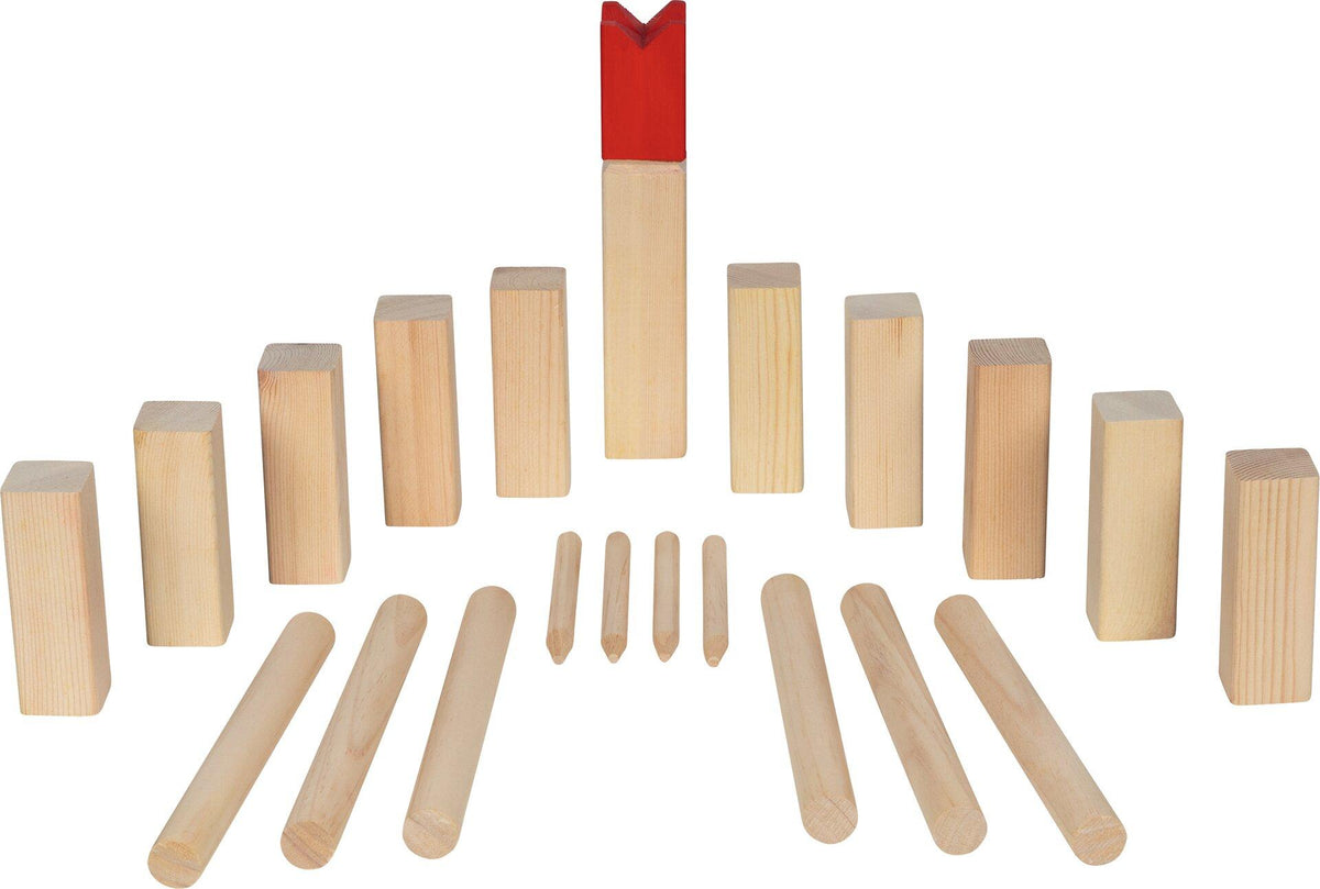 Kubb Wikingerspiel mit rotem König in der Faltschachtel