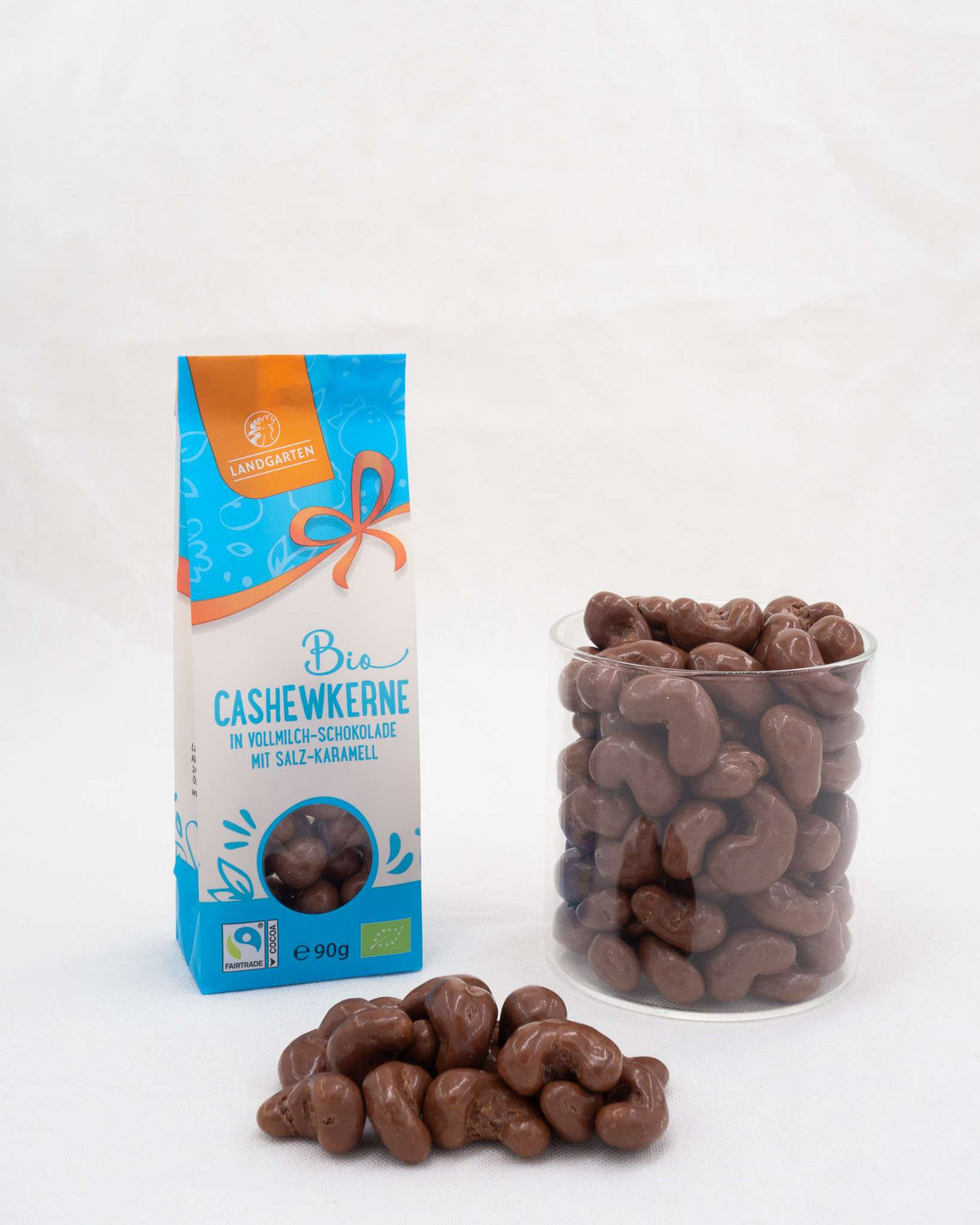 LANDGARTEN Bio Cashews Vollmilch Salz Karamell 90 g mit Logo