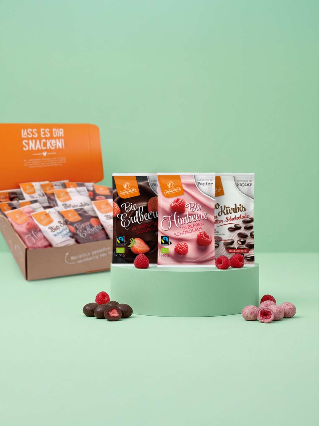 LANDGARTEN Bio Geschenkbox Groß Schoko Genuss mit Logo Button