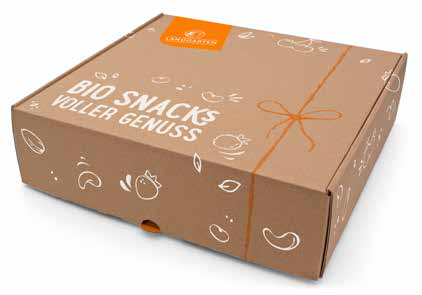 LANDGARTEN Bio Geschenkbox Schoko Fruchtgenuss mit Logo Button