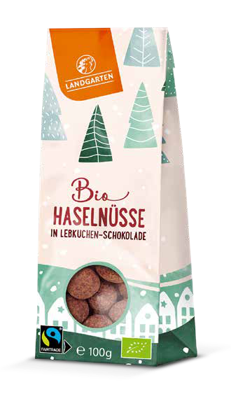 LANDGARTEN Bio Haselnüsse Lebkuchen Schokolade 100 g Logo Button