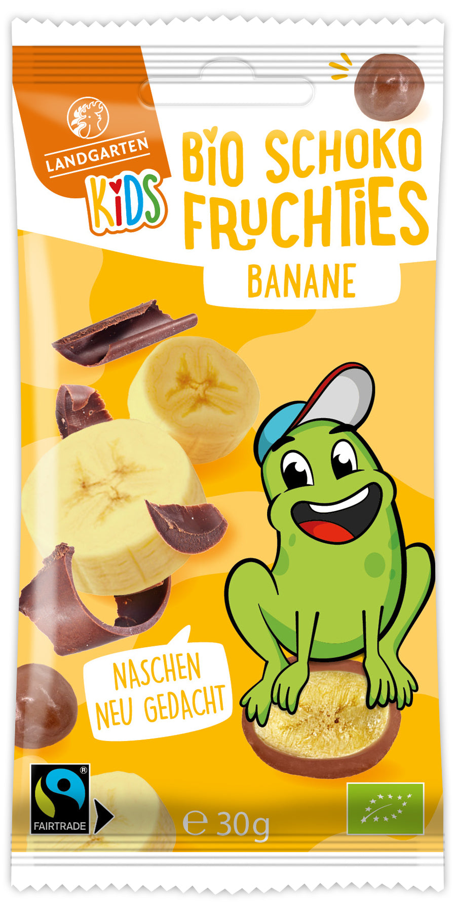 LANDGARTEN Bio KIDS Schoko Fruchties Banane 30 g mit Logo