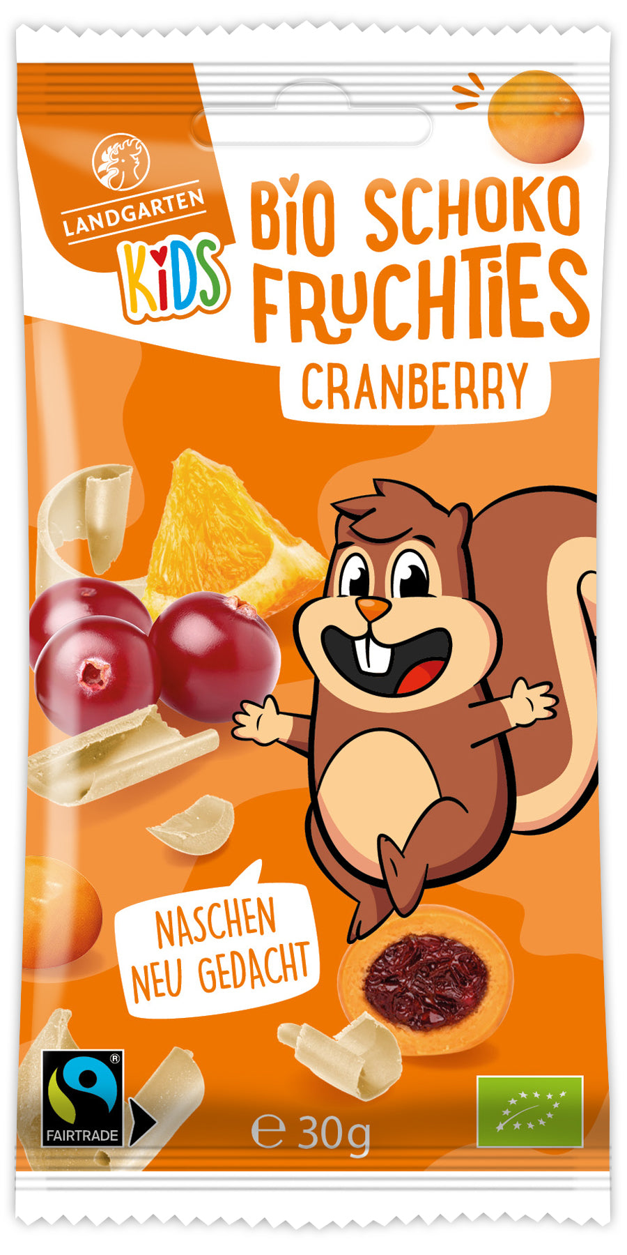 LANDGARTEN Bio KIDS Schoko Fruchties Cranberry 30 g mit Logo