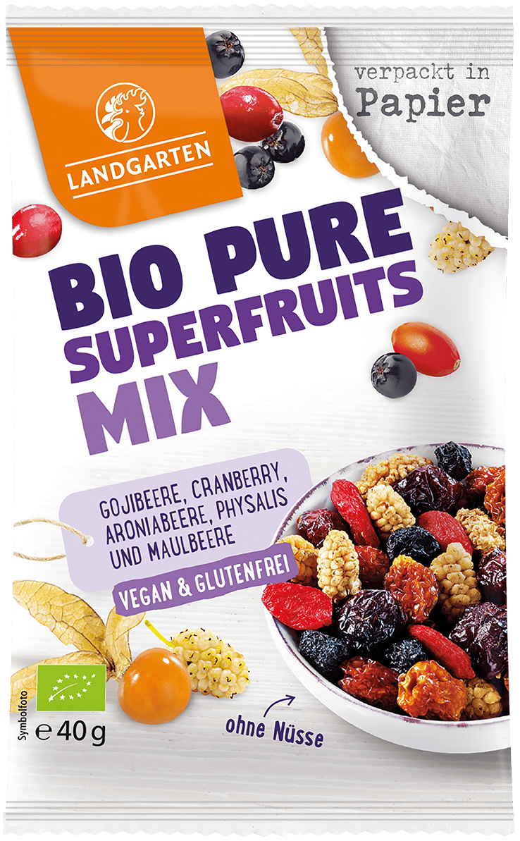 LANDGARTEN Bio Pure Superfruits Mix 40 g mit Logo Button