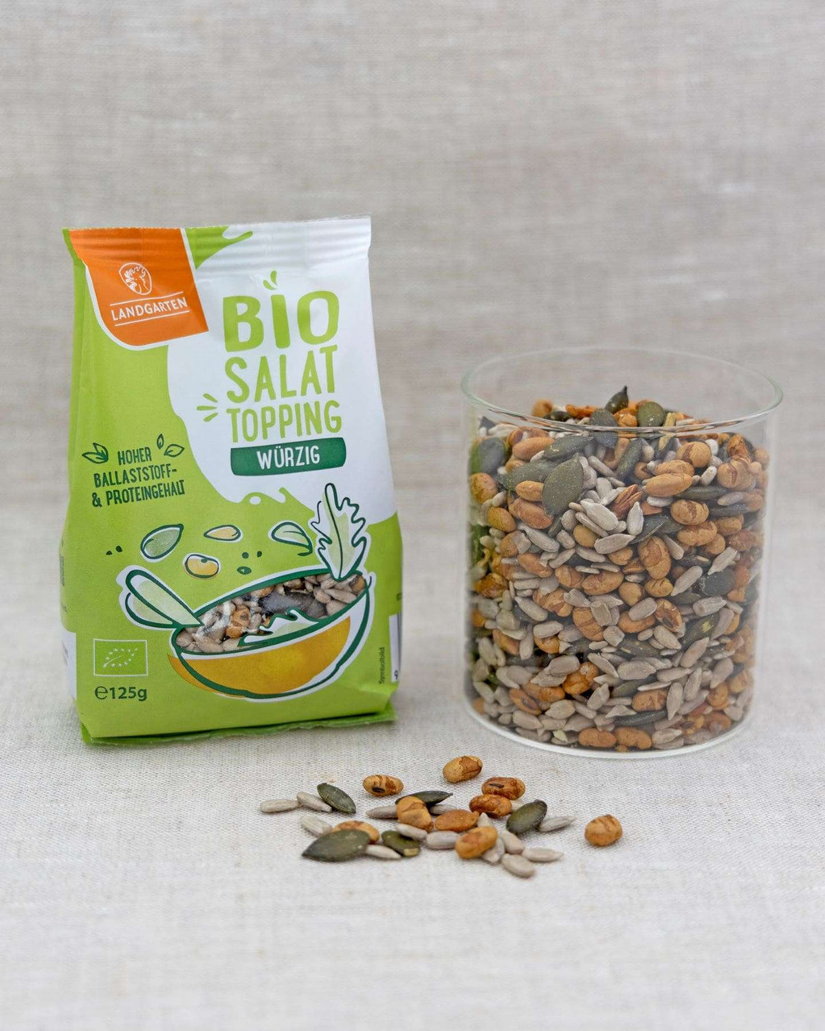 LANDGARTEN Bio Salattopping würzig 125 g mit Logo Button