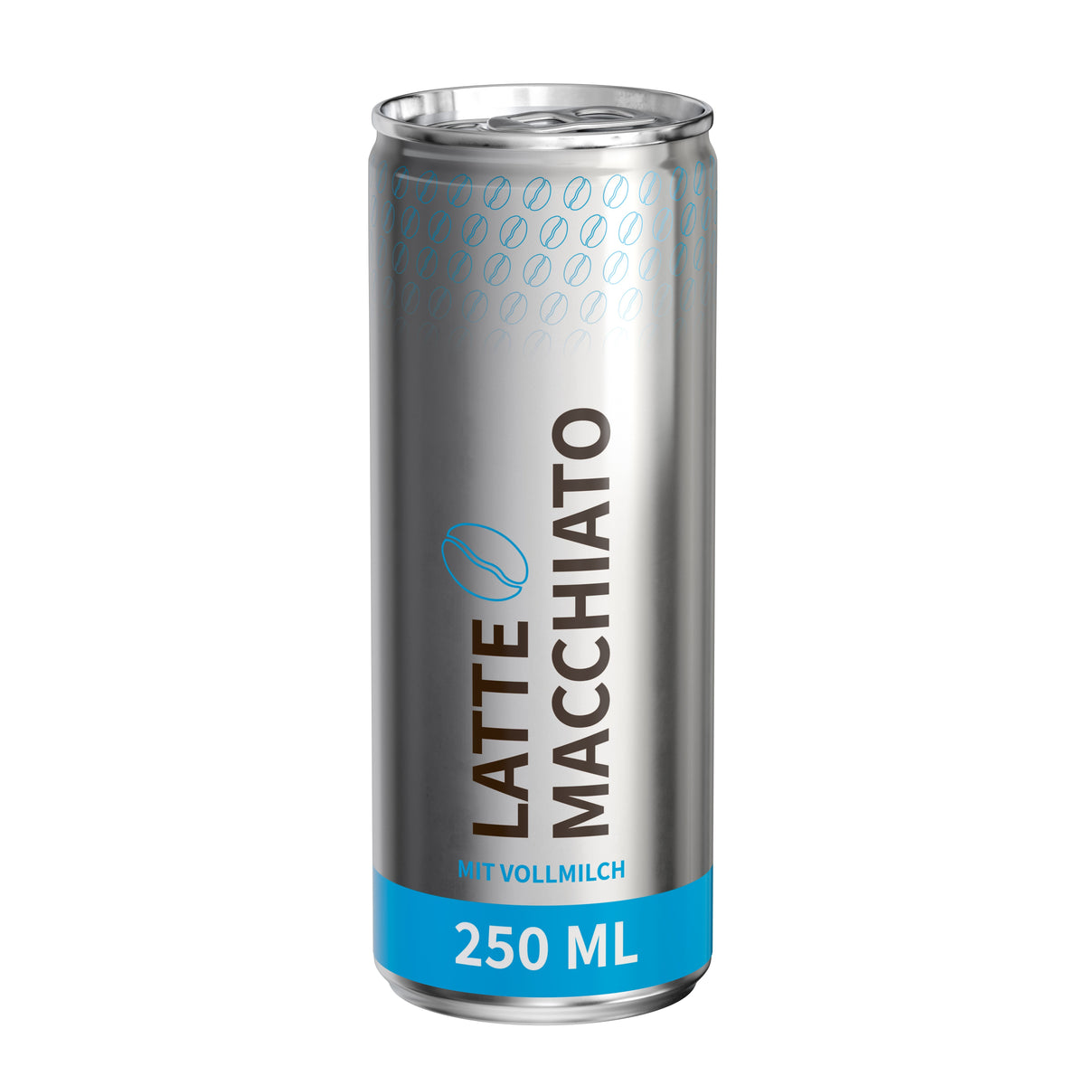 Latte Macchiato 250 ml Dose mit Fullbody Etikett in vier Varianten – transparent glänzend