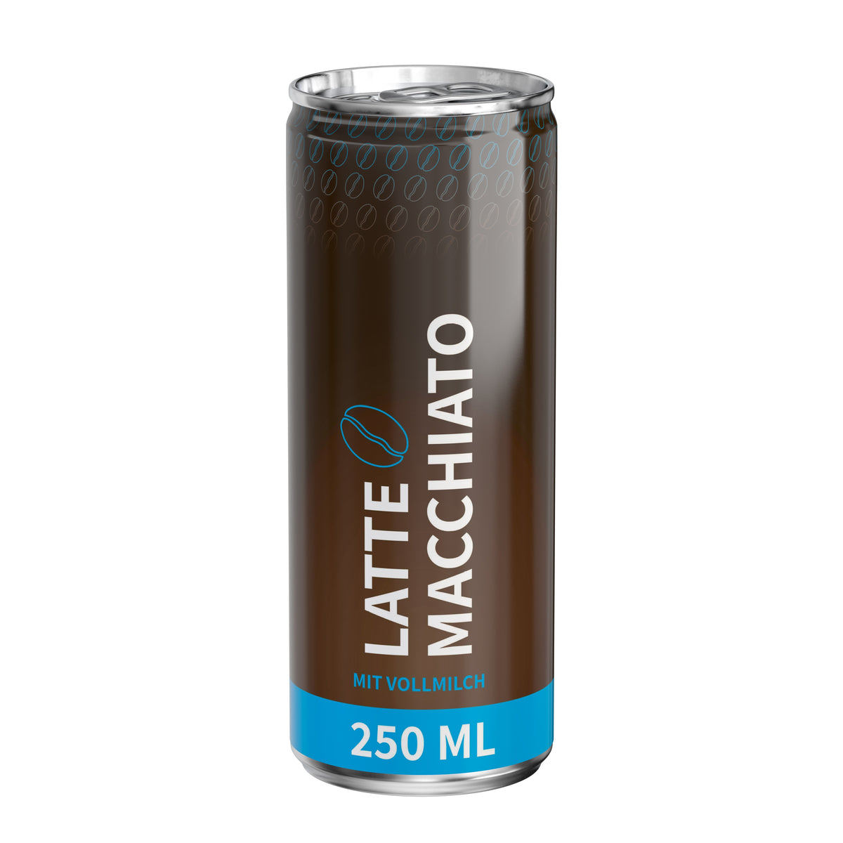 Latte Macchiato 250 ml Dose mit Fullbody Etikett in vier Varianten – weiß glänzend