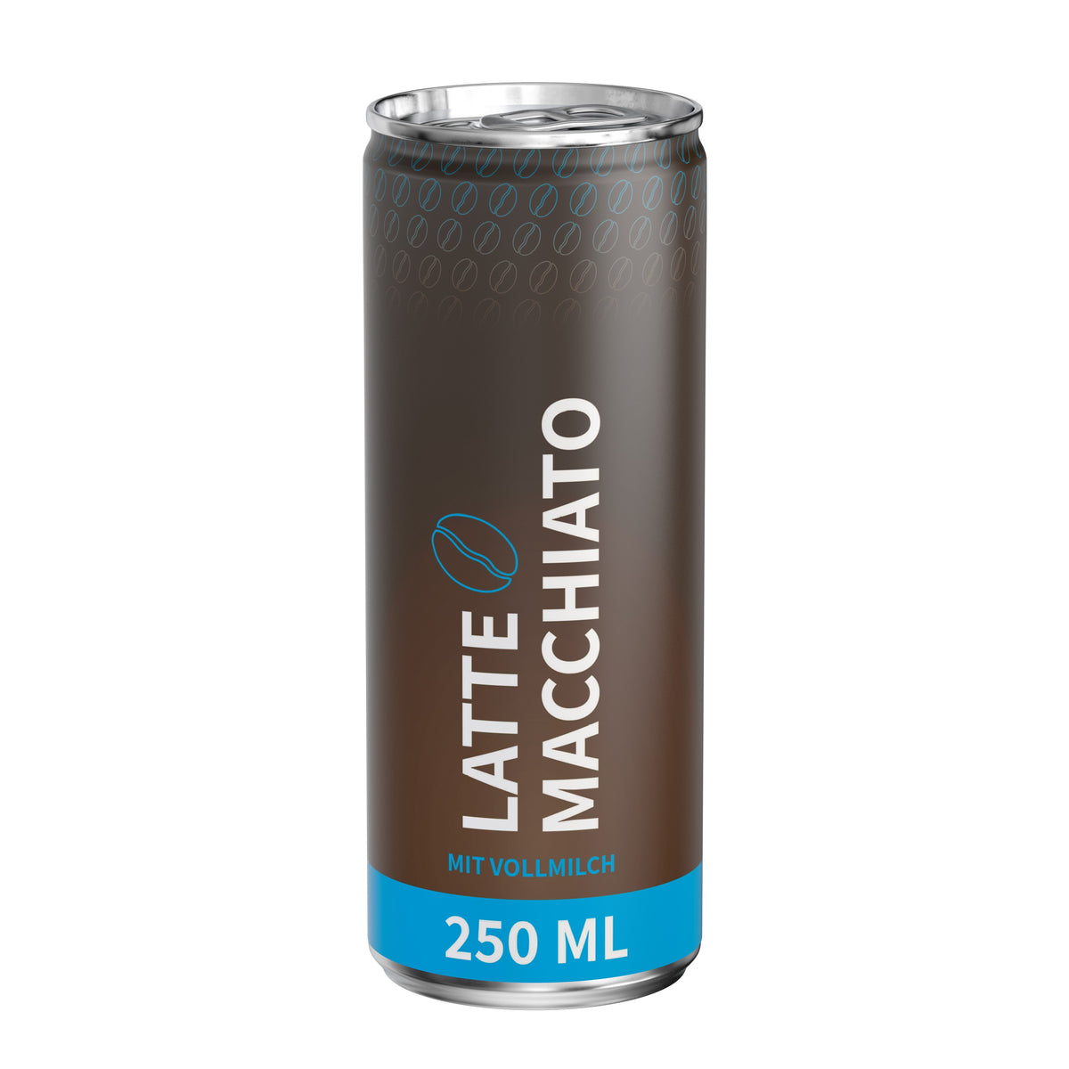 Latte Macchiato 250 ml Dose mit Fullbody Etikett in vier Varianten – weiß matt