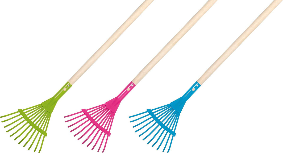 Laubrechen für Kinder im 3er Set in Grün, Pink und Blau – Ansicht