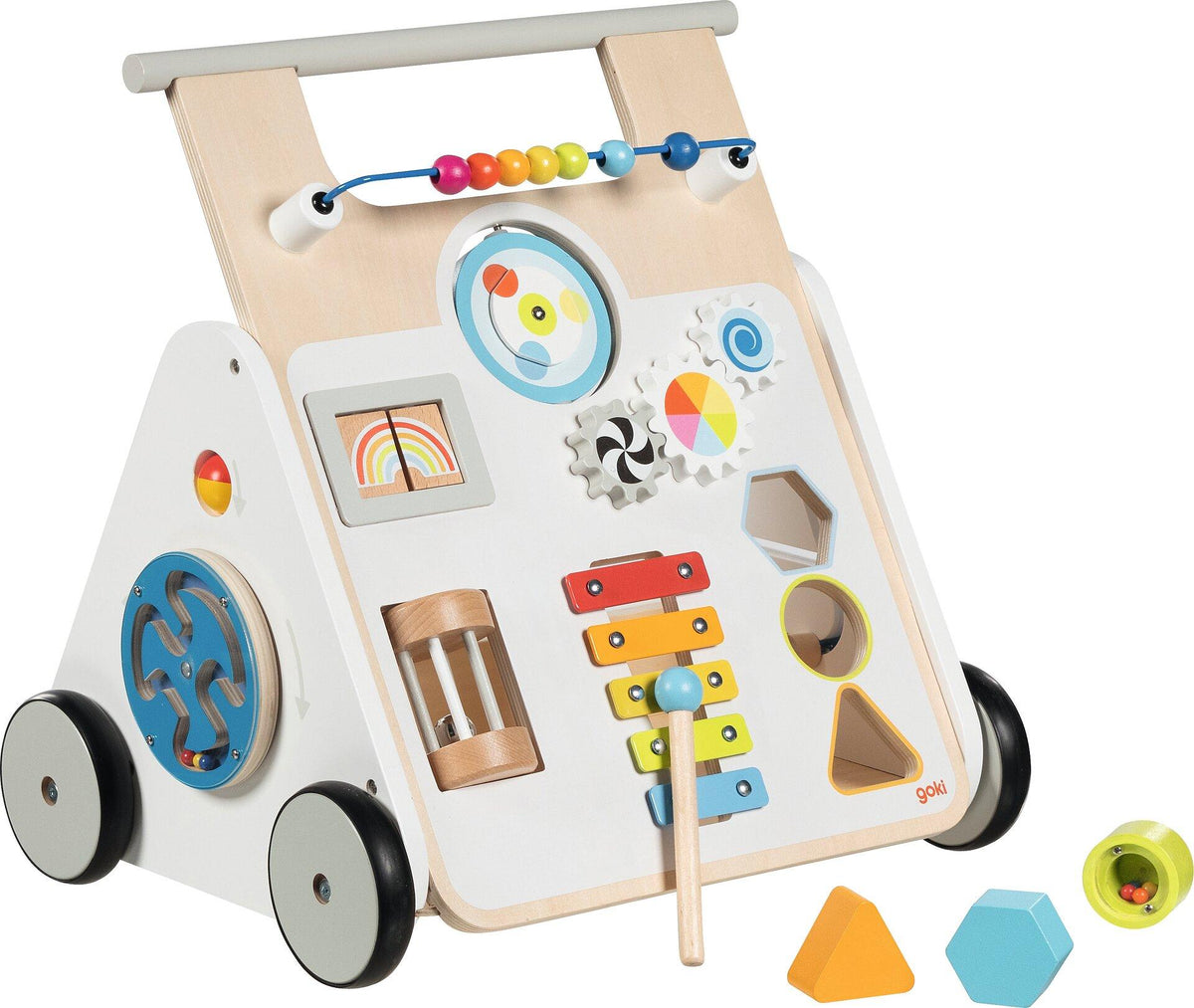 Lauflernwagen KiddyCruiser aus Holz mit Xylophon und Spielfeldern – weitere Ansicht