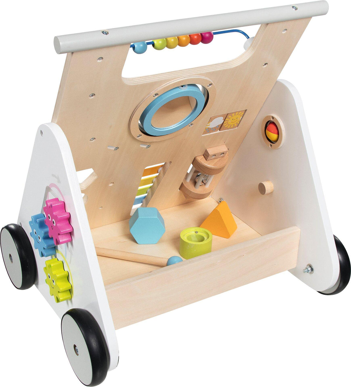 Lauflernwagen KiddyCruiser aus Holz mit Xylophon und Spielfeldern – weitere Ansicht