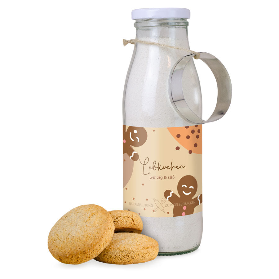 Lebkuchen Backmischung in der Flasche 280 g mit Logo – Beispielmotiv