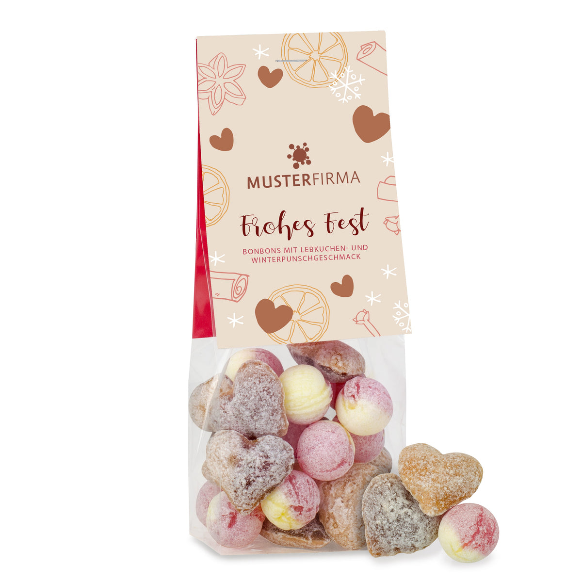 Lebkuchen Winterpunsch Bonbons im Tütchen 80 g mit Logo – Beispielmotiv