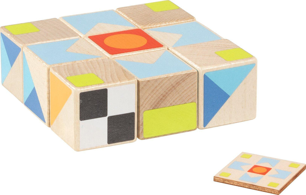 Legespiel II aus Holz mit 9 Würfeln und 25 Vorlagen – Weitere Detailansicht