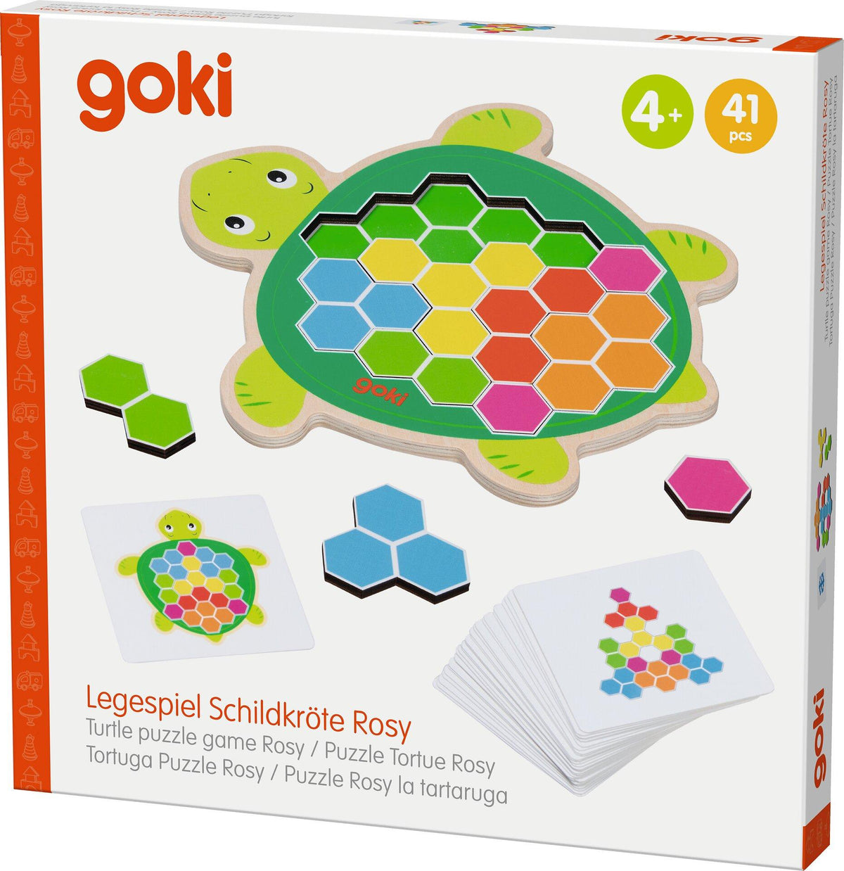 Legespiel Schildkröte Rosy mit Sechsecken und Vorlagen – Gesamtansicht