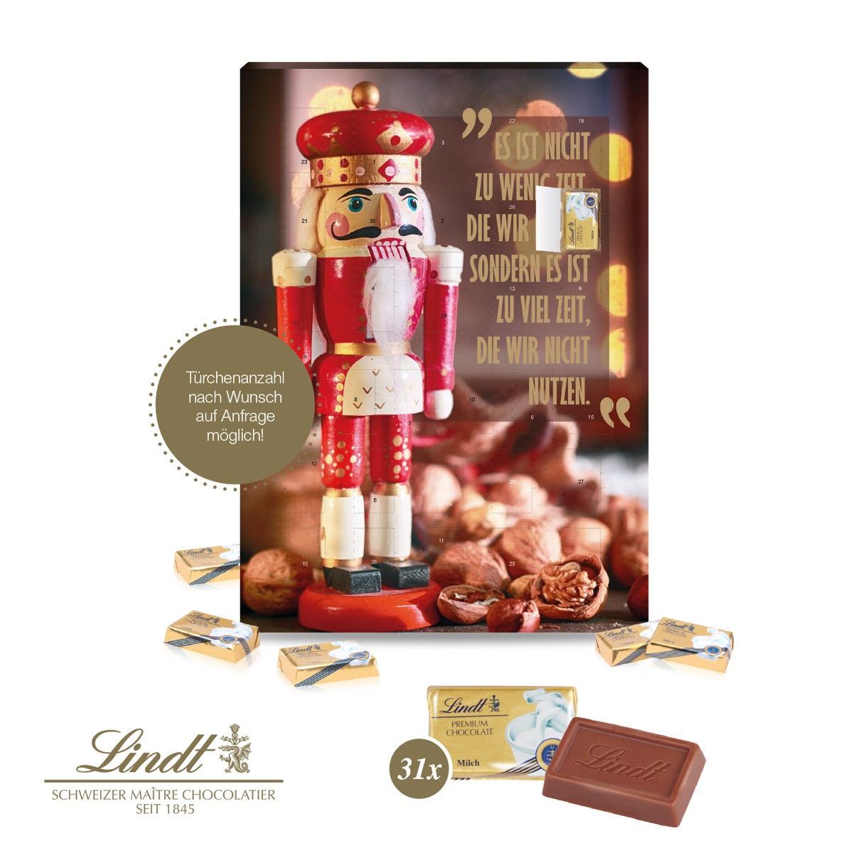 Adventskalender mit 31 Türchen und vollflächigem Werbedruck