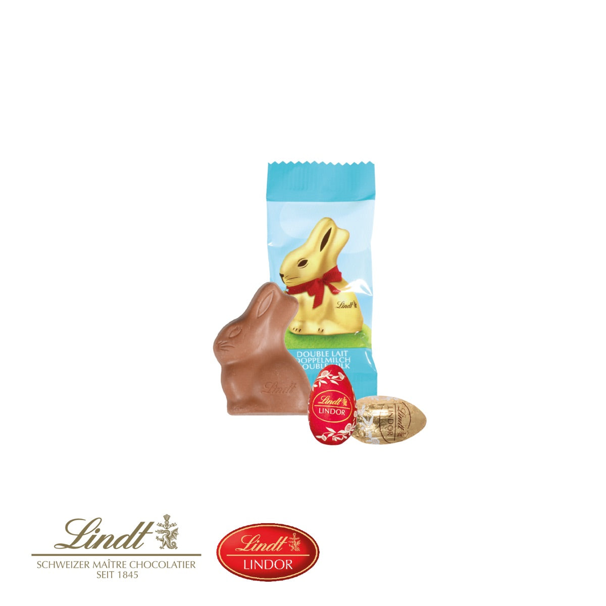 Geöffnete Osterbox mit Lindt Goldhäschen und zwei Schokoladeneiern