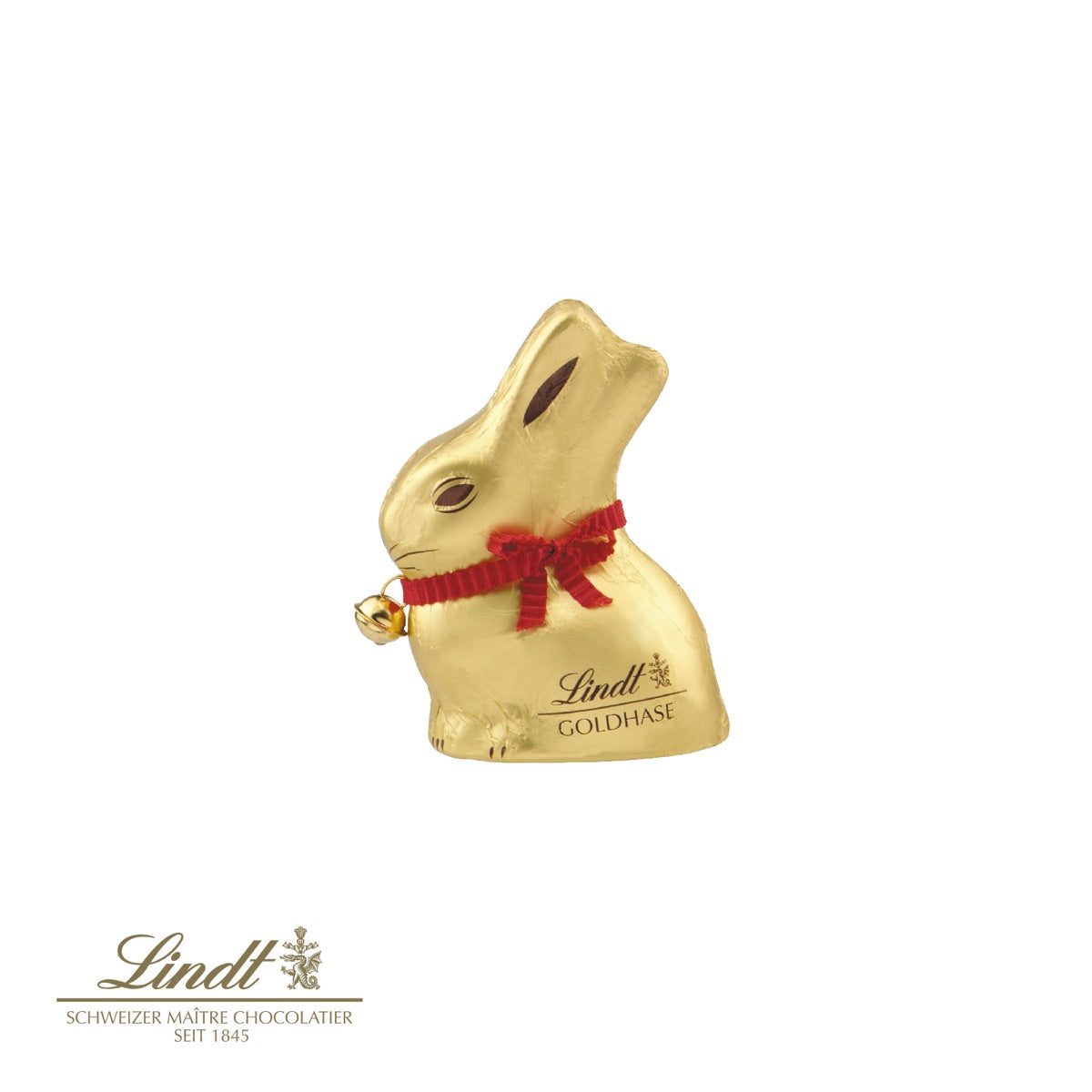 Lindt Goldhase mit Glöckchen in der geöffneten Präsentverpackung