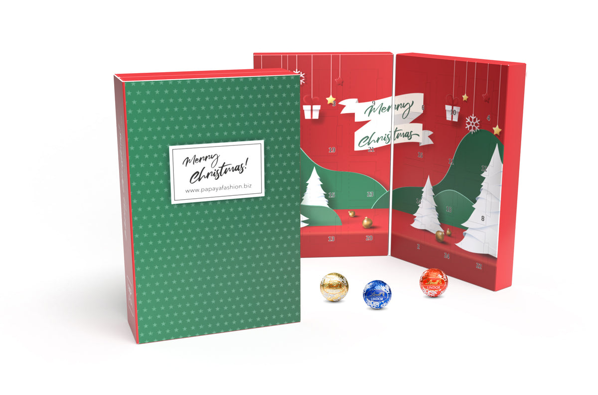 Lindt Lindor Adventskalender in Buchform, bedruckt