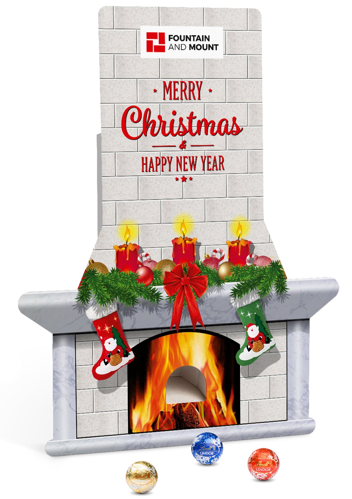 Lindt Lindor Adventsspender in Form Kamin mit Druckfläche