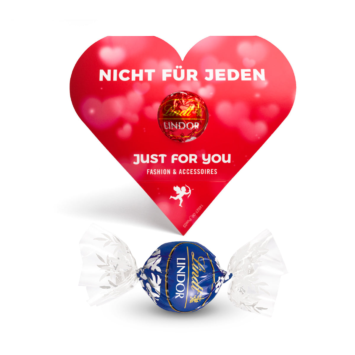 Lindor Kugel in bedruckter Klemmkartonage in Herzform