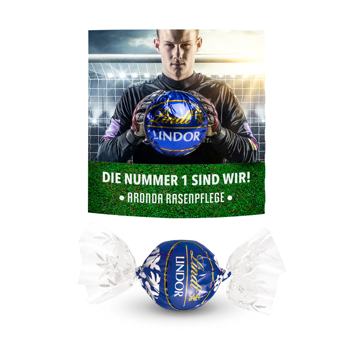 Lindor Kugel in bedruckter Klemmkartonage, quadratisch
