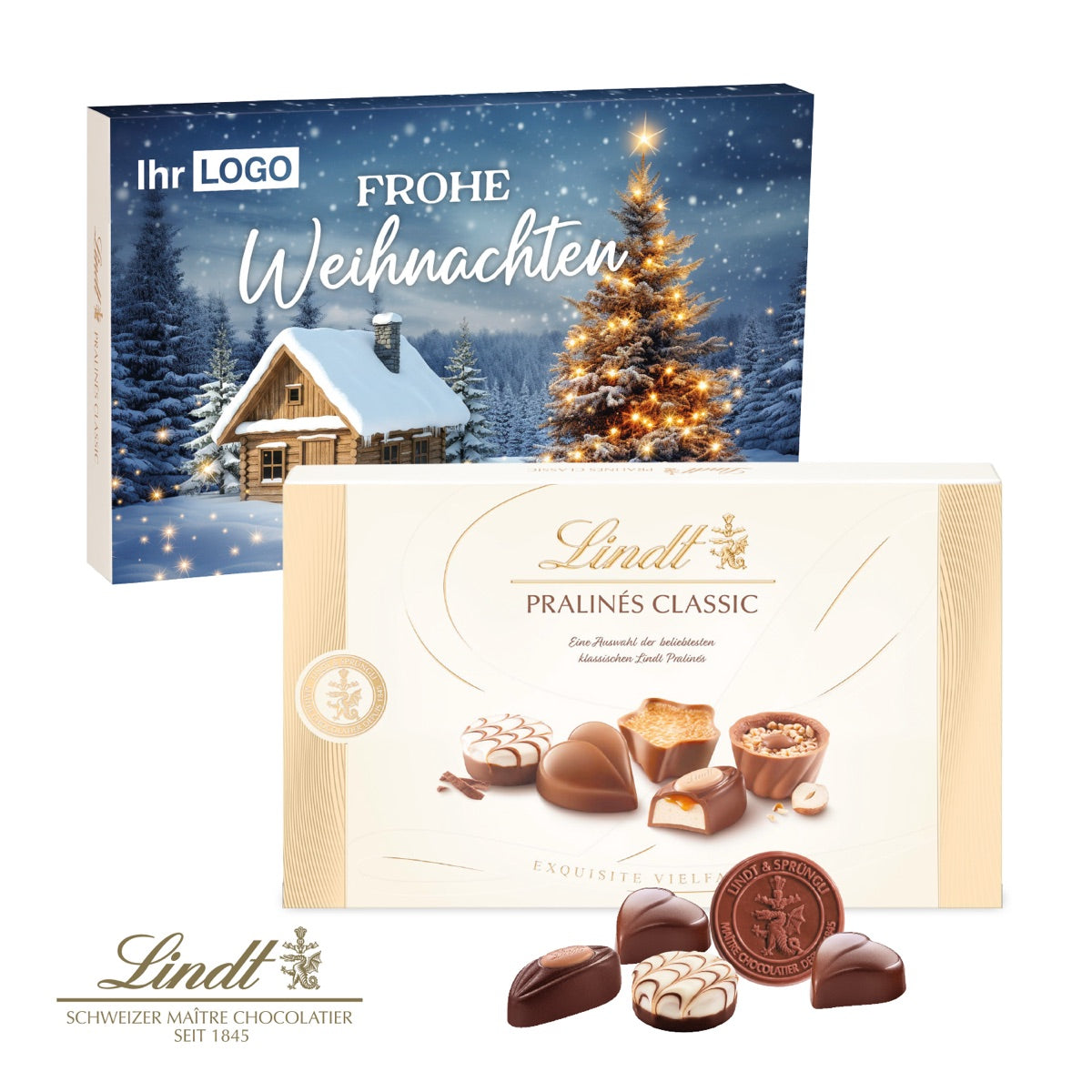 Werbeschuber mit vierfarbigem Druck und Logo für Lindt Pralinés