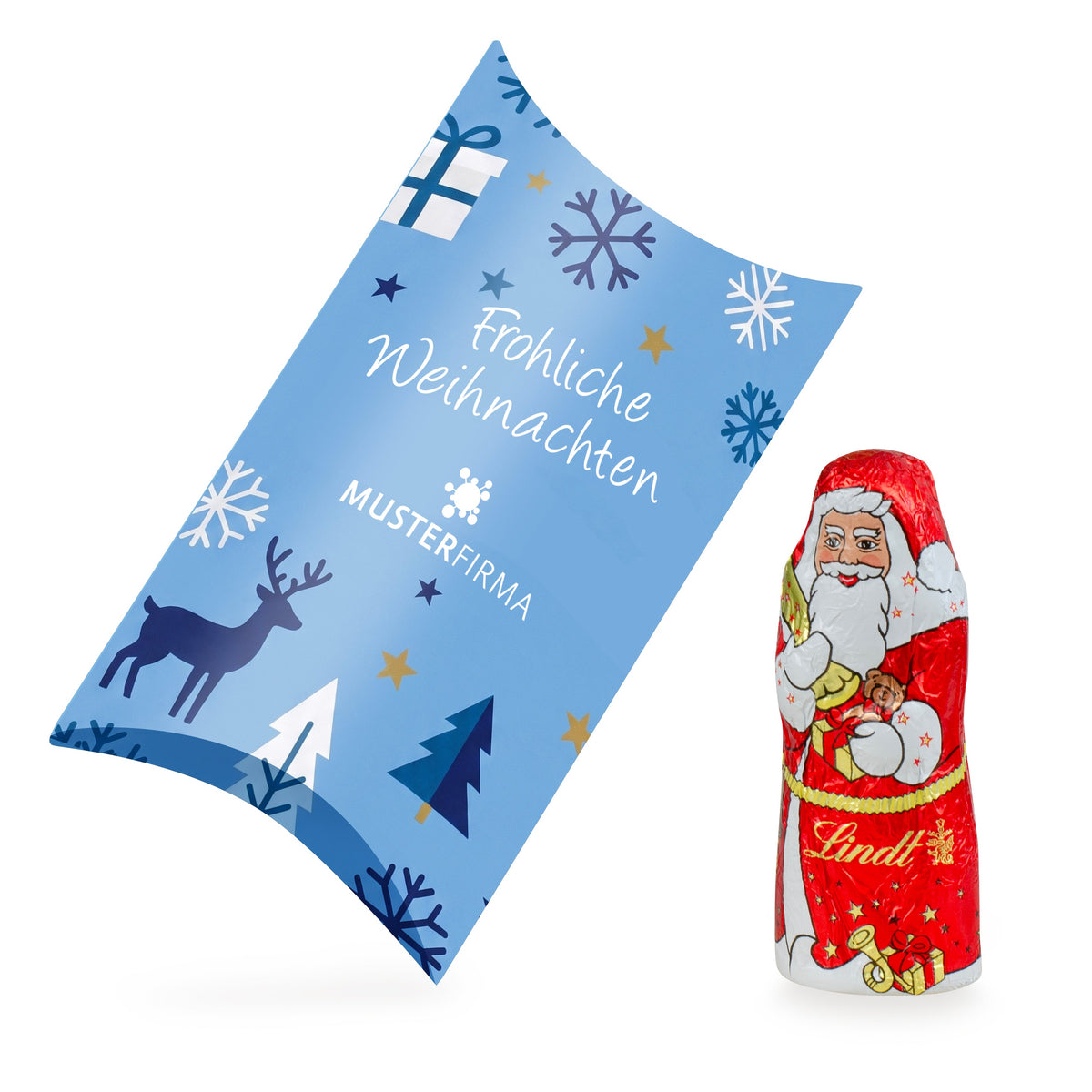 Lindt Weihnachtsmann in der Kissenverpackung 10 g mit Logo – Beispielmotiv