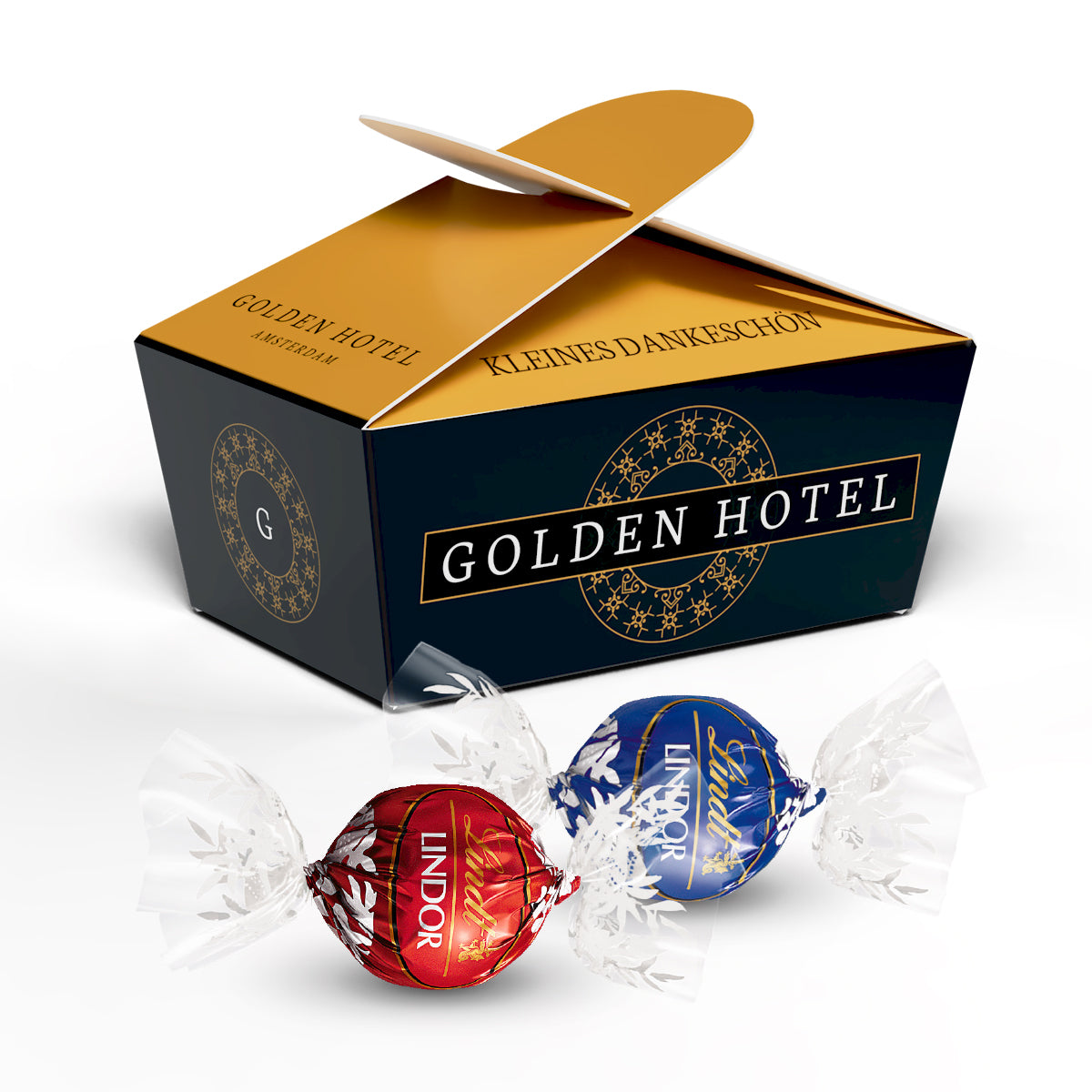 Werbeballotin mit zwei Lindt Lindor Kugeln