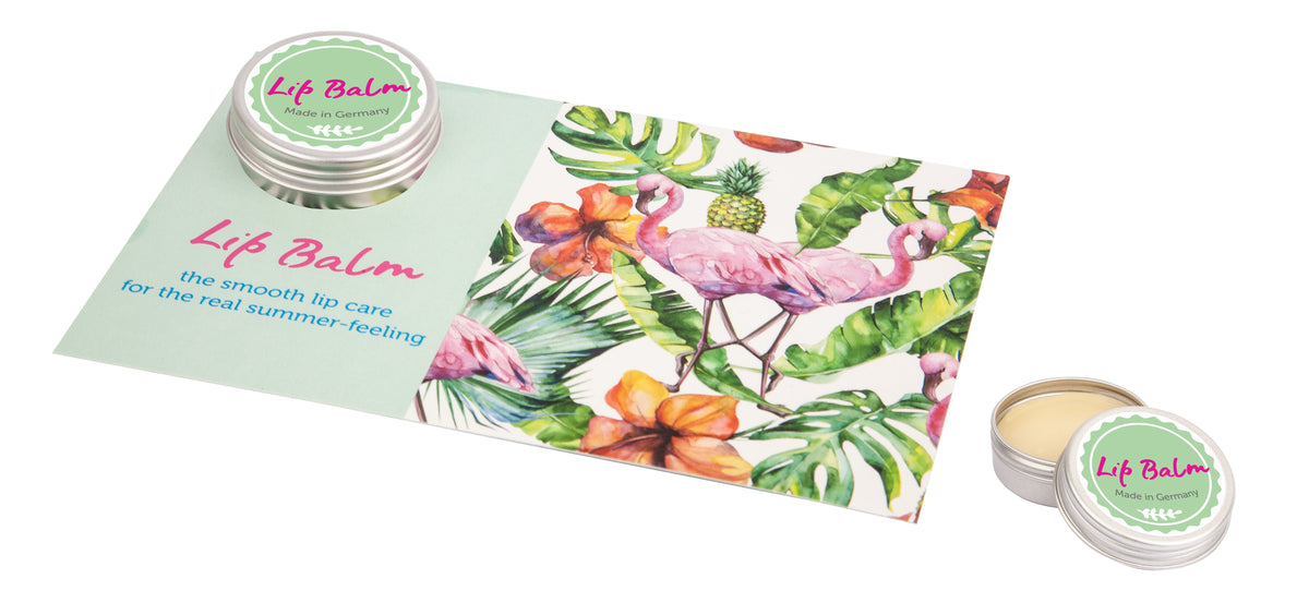 Lippenbalsam im Alu Döschen auf Karte in zwei Formen