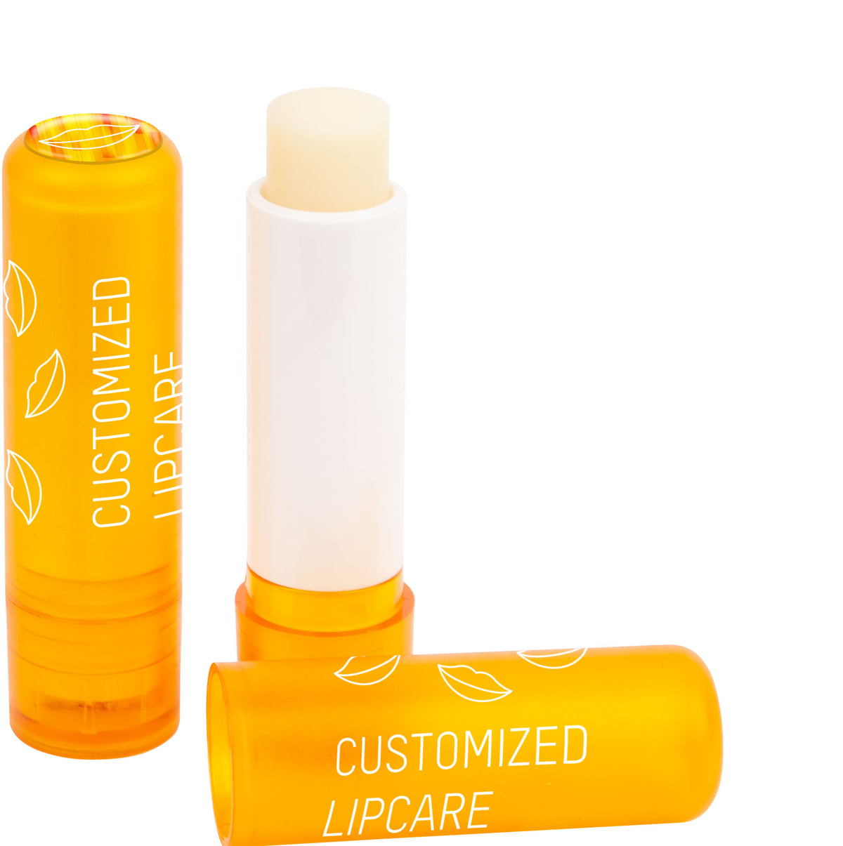 Lippenpflegestift mit 4c Doming Logo auf der Kappe – Gelb Orange