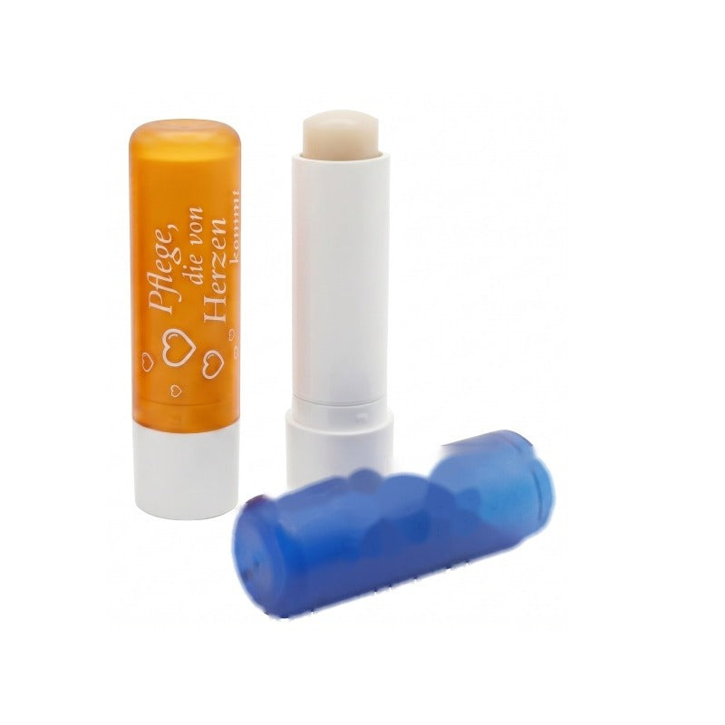 Lippenpflegestift mit weißem Drehfuß und gefrosteter Kappe