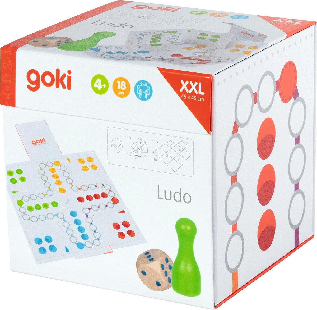 Ludo XXL zum Aufklappen als Würfel mit 18 Spielteilen – weitere Ansicht