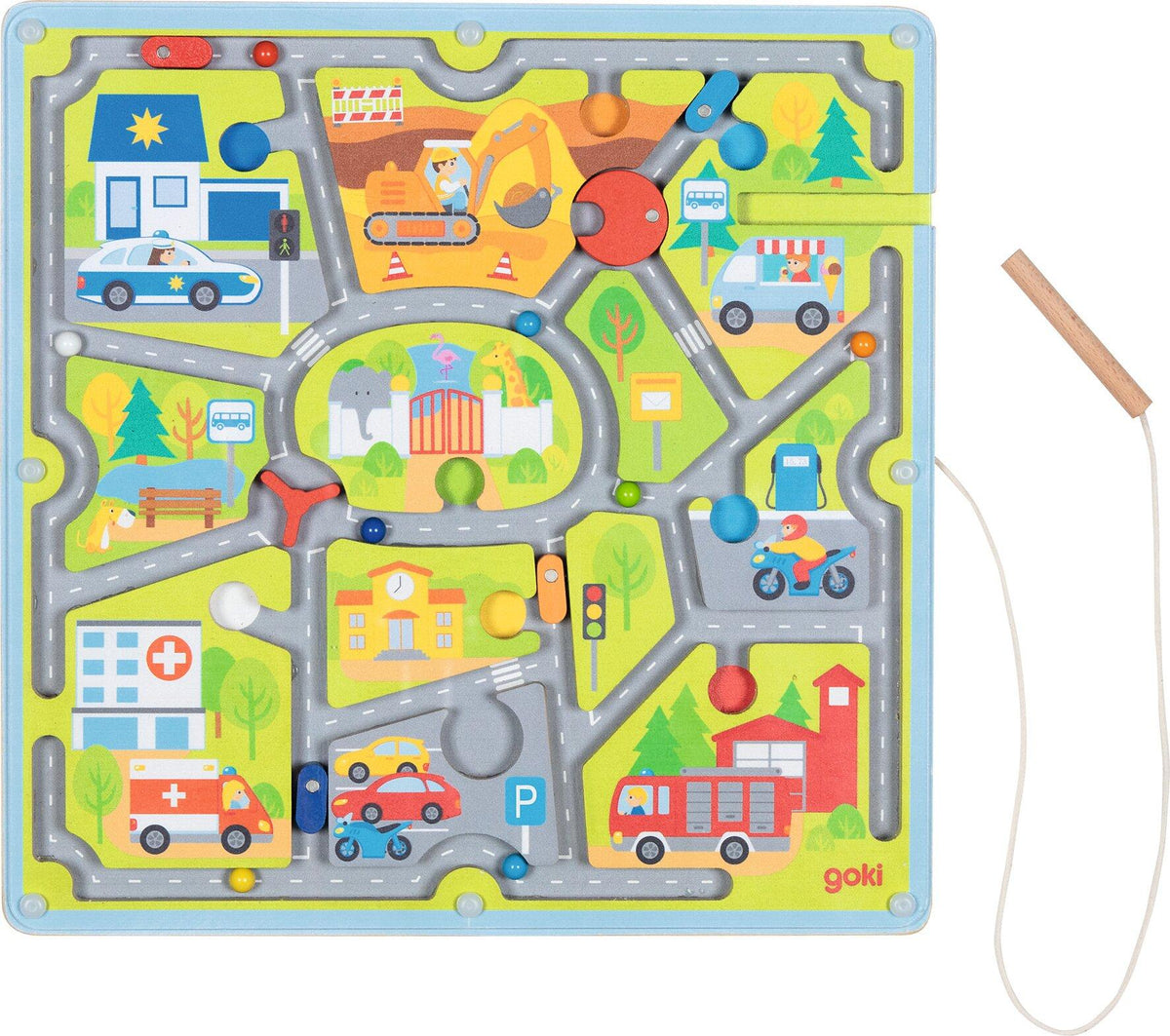 Magnetlabyrinth Stadtplan mit Polizei und Feuerwehr – Ansicht