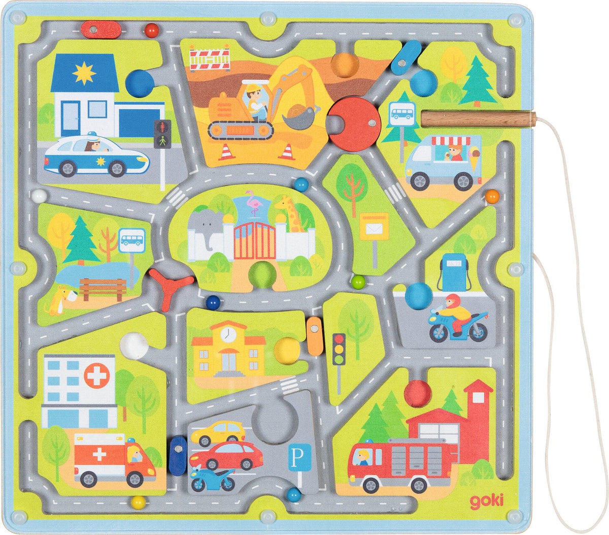 Magnetlabyrinth Stadtplan mit Polizei und Feuerwehr – zweite Ansicht